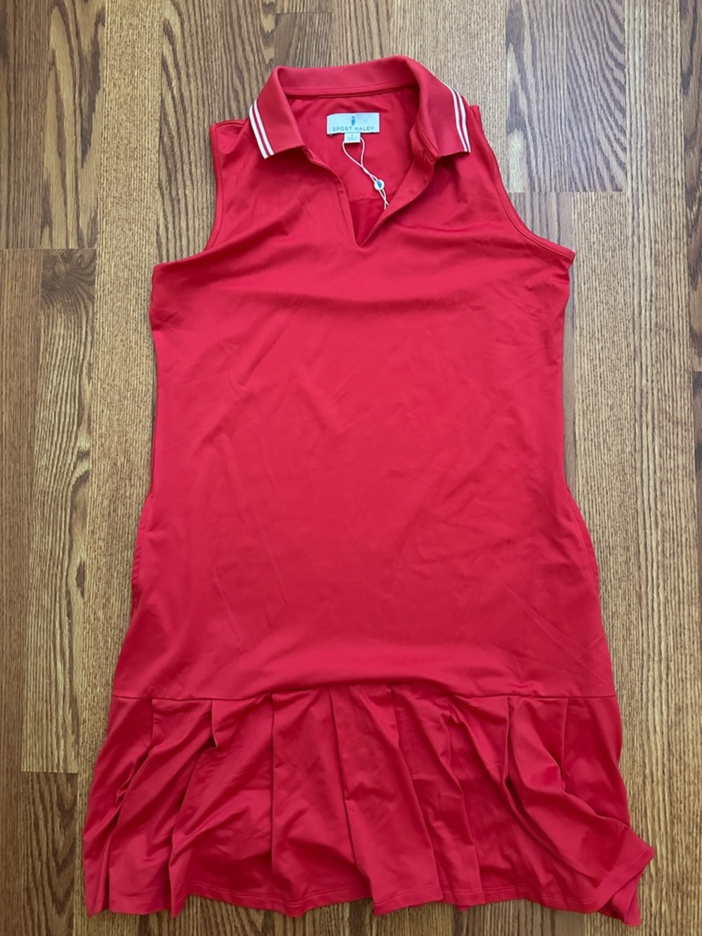 Red Sleeveless Polo Tennis Dress with Pleated Hem